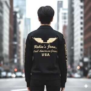 Robin’s Jean Women's Black Gold Angel Wings Zip Up Jacket Size XS Jogger/Track